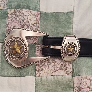Lucchese 2000 Star Western Silver and Black Belt Sz 32